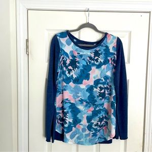 NYDJ Chiffon and Knit Floral Women’s Blouse Size Small. Blue and pink